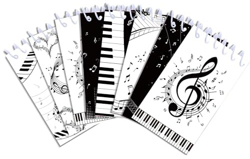 8 Pcs Musical Note Mini Spiral Notebook, Black and White Piano Mini Pocket Notebook for Music Theme Students Rewards, Portable Office Meeting Supplies