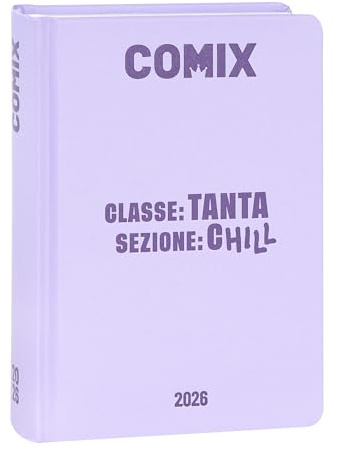COMIX - 16 månaders minidagbok, skoldagbok 2025–2026, med hårt skal, perfekt för mellanstadiet och högskolan, 11 x 15,3 cm, lila