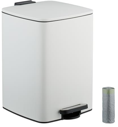 Relaxdays Pattumiera a Pedale da Cucina, Cestino Rifiuti da 20 L, Cestello Interno Rimovibile, Sacchetto, Ferro, Bianco, 70% 30% plastica, 20 Litri