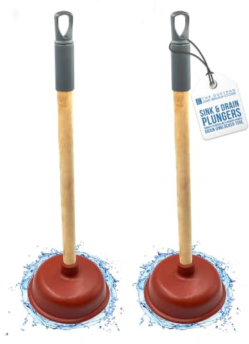 Sink & Drain Plunger Sink Unblocker with Strong Traditional Wooden Handle - Plunger Toilet Unblocker with Strong Suction Performance - Toilet Sink Plungers (Pack of 2)