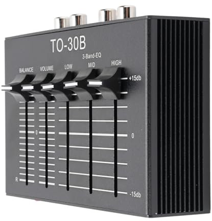 Denash Eciacamos de 3 Bandas Preamplificador de Fono, Ecualizador de Sonido Digital de 2 Canales con un Alto Ajuste de Tono bajo Medio, Control de Volumen Equilibrado para Reproductor