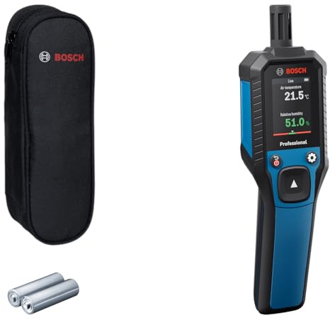 Bosch Professional Thermo-Hygrometer GDH 1-17 (Echtzeit-Messwerte, kontrastreiche Farb-LCD-Anzeige, Schutzklasse IP 65, Gummiverstärktes Gehäuse, 2x AA-Batterie, Tasche)