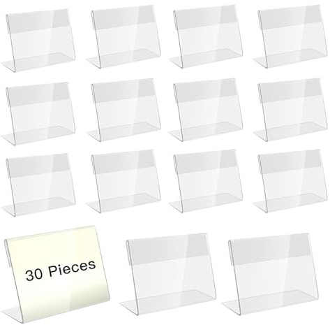 30 soportes para etiquetas acrílicas, para buffet, precios, placas de nombre, expositores, para mesa, acrílico, soporte transparente para tarjetas de visita, para oficina, tienda y supermercado (5 x 8