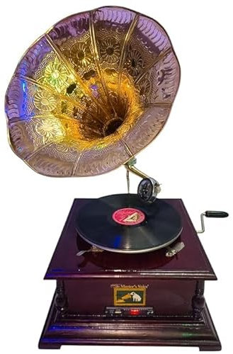 Gramophone with Bluetooth, FM, USB, Memory Card, 78 RPM Record Player – Multi-Functional Retro Music Player & Elegant Home/Office Decor