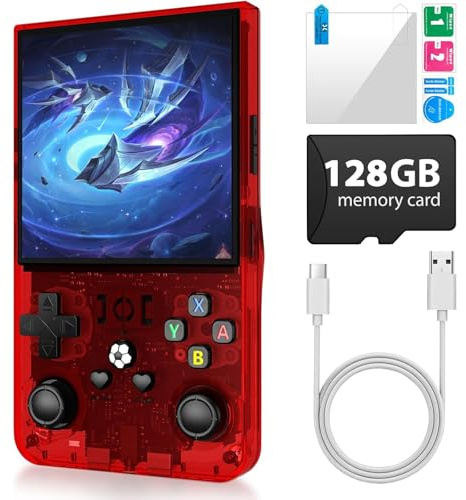 R36 Max Retro-Spielekonsole, tragbare Handheld-Konsole mit 4,0-Zoll-Bildschirm, Linux-System, 128 GB TF-Karte, unterstützt 30+ Emulatoren, 4000 mAh wiederaufladbarer tragbarer Taschen-Arcade