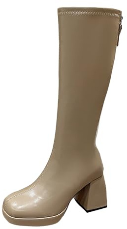 Xbemkste damstövlar med klack läderstövlar knähöga stövlar med dragkedja långa stövlar vinterstövlar eleganta höga damstövlar vattentäta höga klackar stövlar, kaki, 36 EU