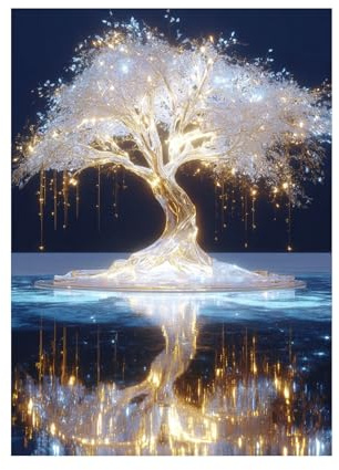 XENIOU Quadro albero della vita Albero d'oro specchio d'acqua starlight mappa stampe vintage, decorazione da parete, per soggiorno, camera da letto, appartamento.(Multicolore)-60x90cm Non incorniciato