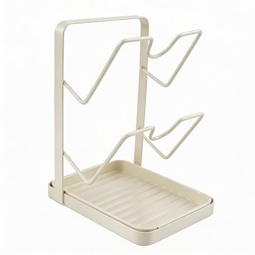 Gdfnmogo Organiseur de couvercle de casserole avec repose-cuillère pour comptoir de cuisine, conçu pour contenir deux couvercles de casserole et garder les ustensiles à portée de main (blanc)