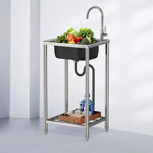 Lavello in Acciaio Inossidabile, Lavandino da Esterno con Rubinetto Lavandino Commerciale Lavelli Autoportante Lavello di Utilità Lavabo Cucina Lavamani Industriale Per Garage 42 * 37cm