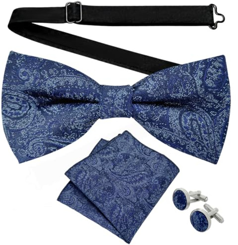 VLYX Herren-Fliege und Einstecktuch-Set mit Manschettenknöpfen - Paisley Jacquard vorgebundene Fliege und Taschentuch, formelle Accessoires
