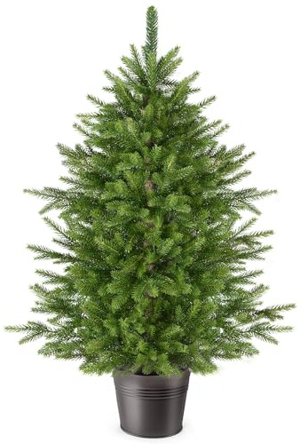 Hokeeper Künstlicher Weihnachtsbaum 90 cm,100 % PE Christmas Tree für Innen und Außen, Premium Tannenbaum naturgetreu inkl. FSC-Holzständer