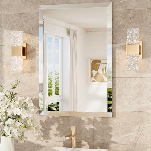 Keonjinn Badezimmerspiegel Rechteckig 40x60cm, Rahmenloser Wandspiegel mit abgeschrägter Kante, dekorativer Spiegel für Badezimmer, Wohnzimmer, Schlafzimmer, Wanddekoration
