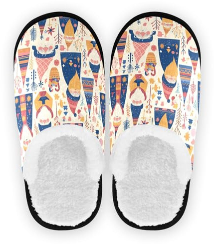 GuoChe hemskor för män kvinna korall fleece halkfri sula luddig mjuka husskor inomhus utomhus vinter sovrum M, Jul skandinavisk lyckobrunn, Medium