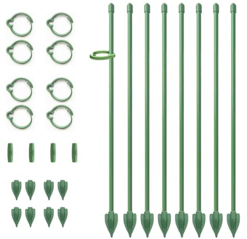 AEUXZA Set de 36 Tutores para Plantas, Guía para Plantas de Interior (30cm extensible a 60cm), Varilla de Fibra de Vidrio con Clips y Estacas para Monstera.