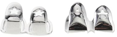 KOMBIUDA 1 Paar Hip Hop Zahngrills aus Kupfer Silberfarben Hohl Metall Zahnschmuck für Cosplay Rapper Kostüm Zubehör Bequeme Zahnprothese für Erwachsene