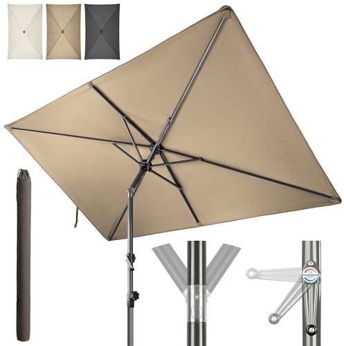 4smile SunnyShade Sonnenschirm Balkon Modern mit Kurbel, Sonnenschirm rechteckig 210x140 cm, Sonnenschutz Balkon mit UV 50+, Balkonschirm mit Schutzhülle, knickbar und höhenverstellbar, Taupe