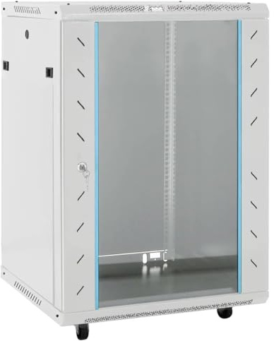 Teenpull 15U nätverksskåp 19 tum IP20 grå av kallvalsat stål 60 x 45 x 86 cm med låsbar glasdörr, avtagbara sidodelar, kompatibel med NAS, server, säkerhetskopia, hemnätverk
