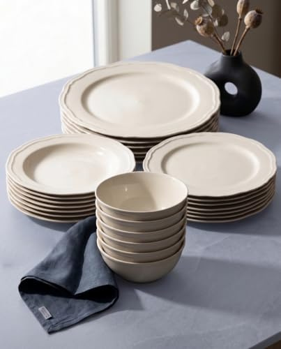 BAVARY Service Vaisselle Élyse-B 24pcs, Set De Table, Assiettes Service De Table 6 Personnes, Assiette Creuse, Bols&Plates, Vaisselle Et Arts De La Table, Assiette Porcelaine Micro-Onde/Lave-Vaisselle