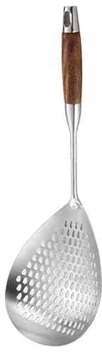 Kichvoe Stainless Steel Slotted Spoon Pasta Strainer and Food Colander with Wood Handle Easy to Store and Tolerates High Temperatures for Kitchen Use for Kitchen Lovers