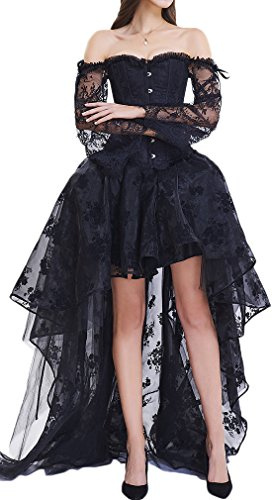 EUDOLAH Donna Bustino Cocktail Party Corsetto Halloween Body Steampunk Vintage Abito Elegante da Sera in Pizzo Floreale Top Ballo(D-Nero,M)