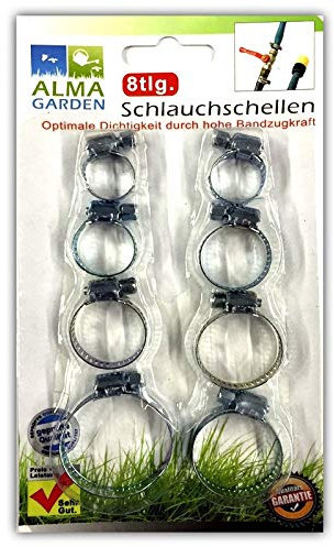 Alma Garden - Set di 8 fascette stringitubo da 20 a 40 mm, tenuta ottimale grazie all'elevata forza di trazione