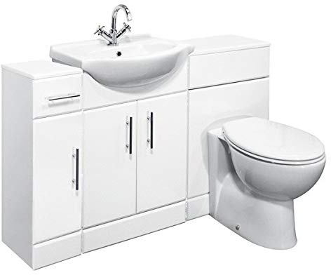 VeeBath Linx 1300 Vanity Unit Furniture Set, Wash Basin, WC,Toilet Pan, Soft Close Toilet Seat, Concealed Cistern, Bathroom Storage Cabinet-White (Flat Pack)