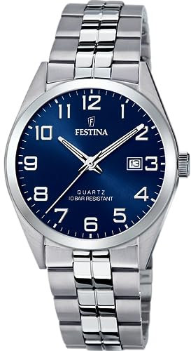 Festina Herren Uhr Analog aus Edelstahl 316L Silber - Quarzwerk - Kalender - Mineralglas mit hoher Widerstandsfähigkeit - Wasserdicht bis 10 ATM F20437/3