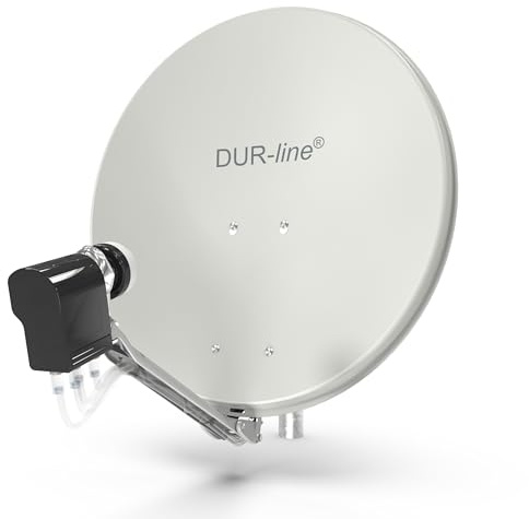 DUR-line 6 Teilnehmer Unicable-Set - Qualitäts-Alu-Satelliten-Komplettanlage - Select 60cm/65cm Spiegel/Schüssel Hellgrau + Unicable LNB(UK 104) - für 6 Receiver/TV [Neuste Technik, DVB-S2, 4K, 3D]