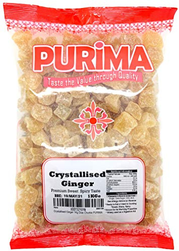 Crystallised Ginger 1kg - Crystalised Stem Ginger Root Chunks Dice Cubes Crystallized PURIMA