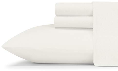 Eddie Bauer - Sábanas Queen, Juego de Ropa de Cama Transpirable, decoración Ligera para el hogar para Personas Que Duermen cálidos (Punto de Jersey Blanco, Queen)