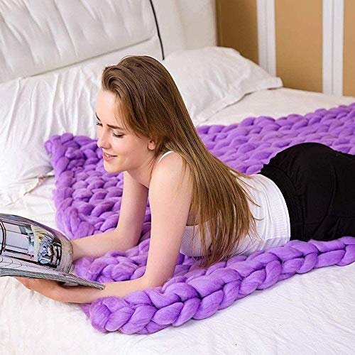 MANG Handgefertigtes Gestrickte Decke Grobe Strickdecke Chunky Wolldecke Grob Strick-Kuscheldecke Weiche Tagesdecke Werfen, 80 × 100cm