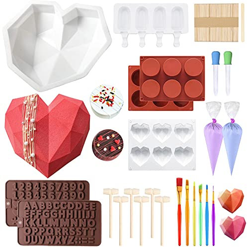 Qefuna Stampo a forma di cuore rottibile, stampo per cioccolato a forma di cuore rotto,Stampo per cioccolato con martello,Stampo in silicone a forma di cuore di diamante,Vassoio per torta mousse a