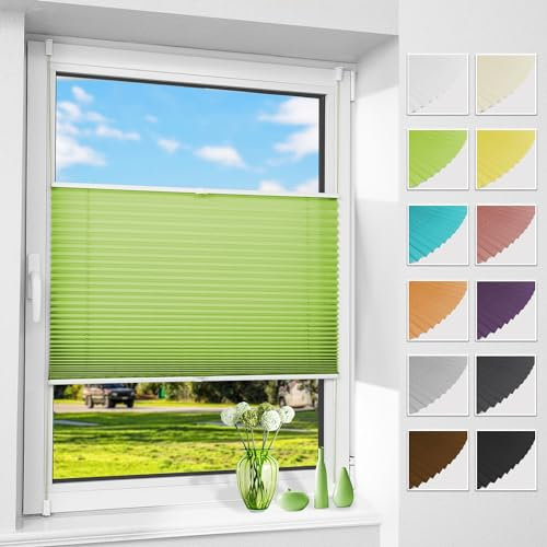 Allesin Plissee ohne Bohren Plissees Klemmfix Grün 90x130cm(BxH), Plisseerollo Faltrollo mit Klemmträger, Jalousie Rollos für Fenster und Tür, Sichtschutz und Sonnenschutz