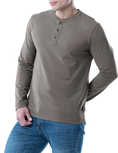 Lee Long Sleeve Soft Washed Cotton Henley T-Shirt Maglietta a Maniche Lunghe Senza Collo, Perla, S Uomo