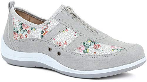 Pavers Womens Wide Fit Leather Arch Support Trainers Grey Floral Size 5