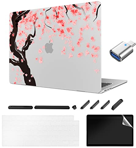 TeDaWen Kompatibles MacBook Air 13,6 Zoll Hülle 2023-2026 Release Modell: M4 A3240/A3449 M3 A3113 M2 A2681 Chip, Bedrucktes Muster Hartschale Laptop Hülle für MacBook Air 13,6 Zoll，Kirschblüten A9