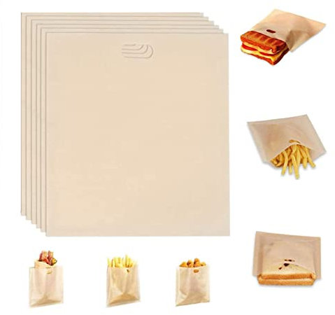 Bolsas para Tostadora Reutilizables, Bolsa Tostadora Antiadherente, 6 Piezas Bolsa de Sándwich de Teflón Reutilizables, Bolsa de Sándwich de Teflón, Bolsas de Tostadora, para Tostadas, Sándwich etc