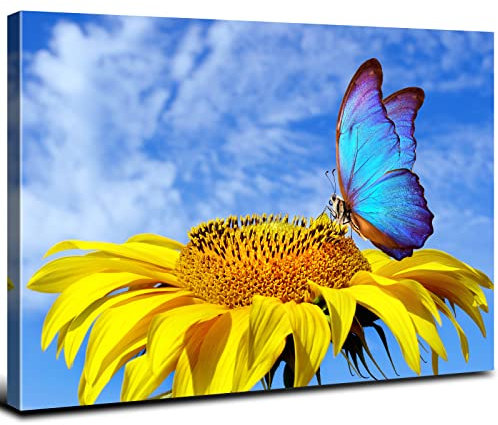 Sonnenblumen-Wandkunst, Schmetterlingsbilder, Badezimmerdekoration, Naturlandschaft, Foto, Leinwanddrucke für Wohnzimmer, Schlafzimmer, Heimdekorationen, Blumenposter, Kunstwerke, 30.5x40.6 cm