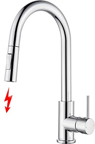 Tohlar Niederdruck Armatur Küche mit Ausziehbare Brause, Niederdruck Wasserhahn Küche 360° Drehbar Moderner Niederdruck Spültischbatterie Kaltem und Heißem Wasser Vorhanden, Chrom