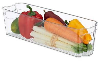 Relaxdays Organizer da Frigorifero, Contenitore da Cucina, Box per Alimenti, 10 x 38 x 10,5 cm, con Manici, Trasparente