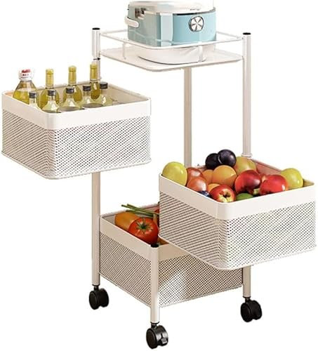 Luchs - Universall multifunktionales Regal Küchenrollwagen Obstkorb Aufbewahrungsbehälter Küchenregal Organizer für Küche, Badezimmer, Kinderzimmer und Büro auf Rädern Weiss (3 FÄCHER)