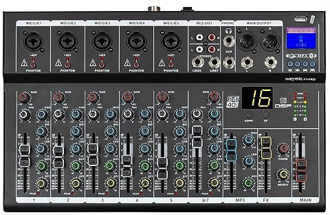 Weymic F7-Pro Professional Mixer | 7-Channel 2-Bus Mixer/w USB Audio Interface for Recording DJ Stage Karaoke Music Application