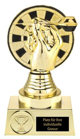 eberin – Dart Pokal Trophäe 16,5 cm: Wanderpokal, Dartscheibe mit Dartpfeile, Gold/Schwarz Award für Turniere und Events