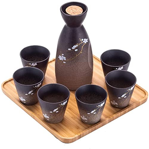 OUSIKA Ensemble de saké en céramique, Ensemble de Tasses de saké de Fleur de Cerisier Japonais, Cadeaux de père de décoration de Maison de Verres de barware, avec 4 Tasses de saké, 1 Pot de saké Mugs