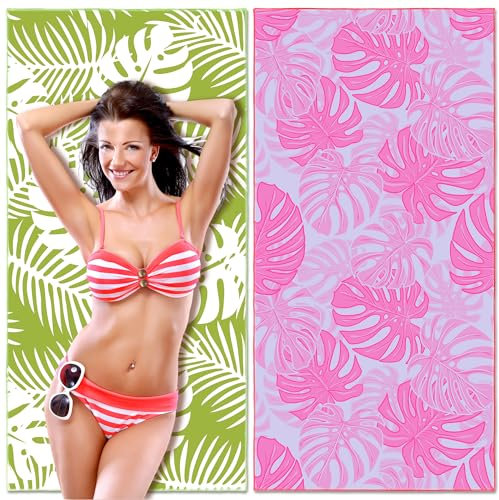 Lubibi 2 Mikrofaser Strandtuch,Microfaser Handtücher leicht und schnelltrocknend,Ultra Saugfähig,80×160cm,Handtuch für den Strand,Perfekt für Reisehandtuch,Reise, Strand, Fitnesss，Sauna(vegetativ)