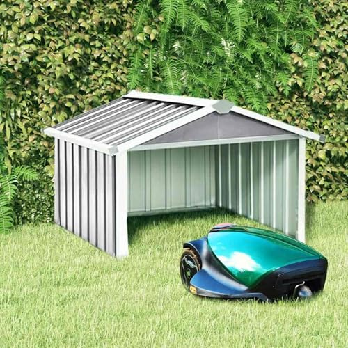 Gecheer Garage pour robot tondeuse Abri de jardin extérieur en acier galvanisé Gris 92 x 97 x 63 cm