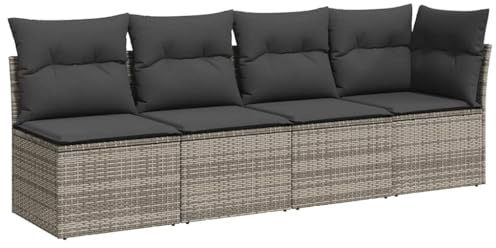 vidaXL Gartensofa mit Kissen 4-Sitzer Grau Poly Rattan
