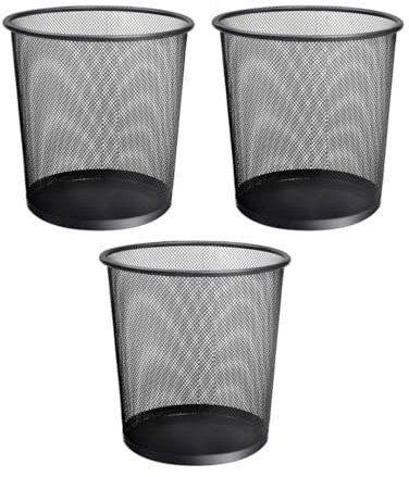 UTTAM Stylish Round Trash Can - Mesh Bin | Ideal for Home & Office | Non-Slip & Sturdy | Indoor Garbage Bin with Sleek Design | Perfect for Kitchen, Bedroom, Bathroom (3, Black)