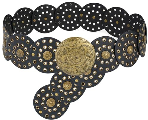 LIMHOO Breite Scheibengürtel für Damen Leder Aushöhlen Runde Gürtel Boho Western Taille Gürtel