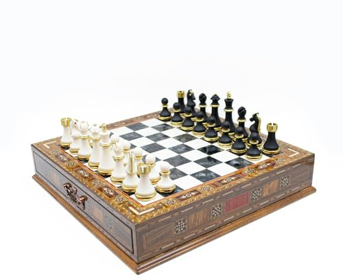 Handgjort lyxigt schackset med förvaring, handgjort dekorativt schackset, specialgjort schackbräde, modernt schackset